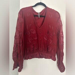 Anthropologie - Embroidered Maroon Blouse